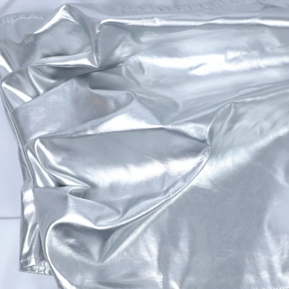 New PrettyLittleThing Silver Metallic Faux Leather Ruched Side Bandeau, size 6